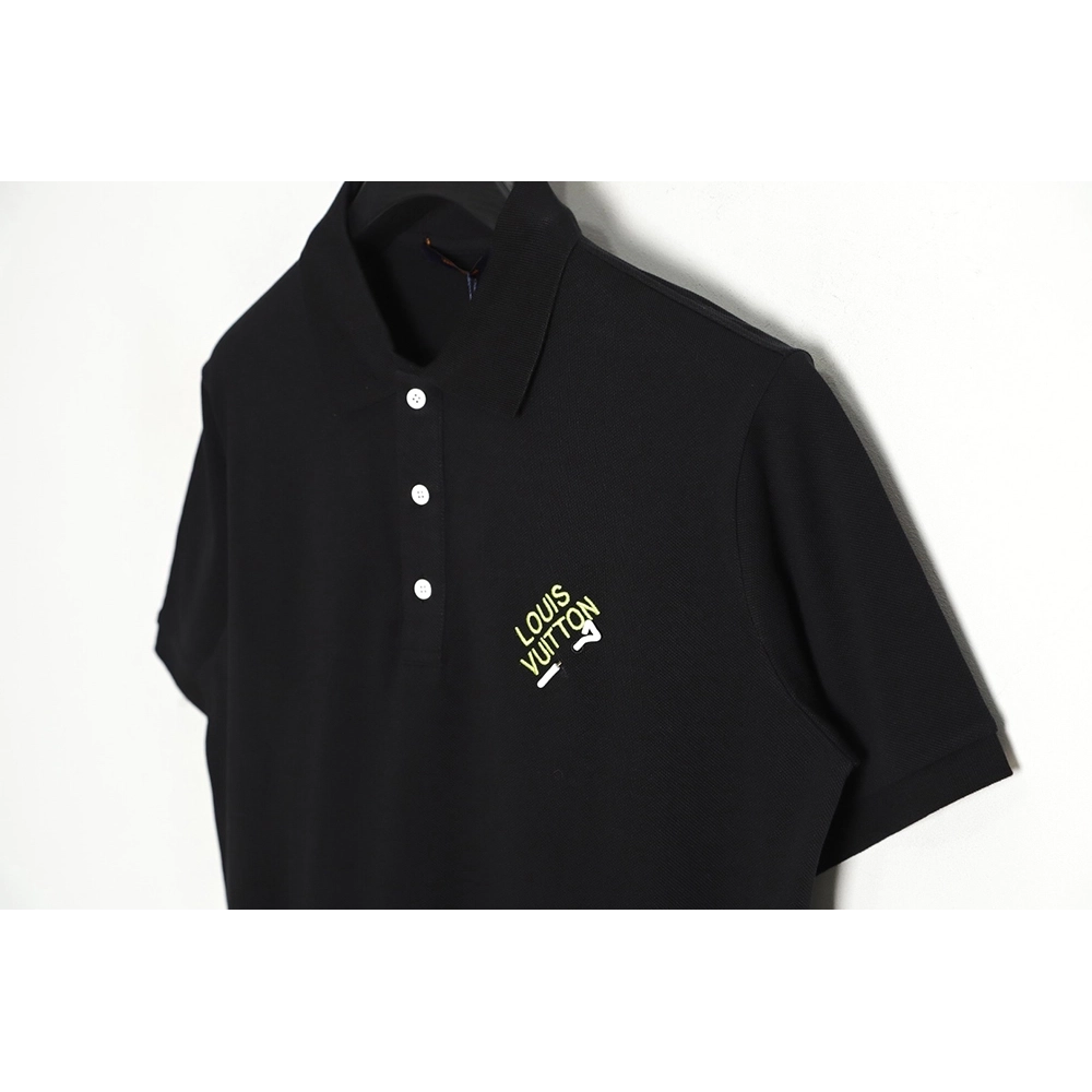 Louis Vuitton pin embroidered short-sleeved polo shirt black,Louis Vuitton