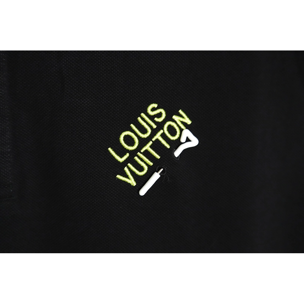 Louis Vuitton pin embroidered short-sleeved polo shirt black,Louis Vuitton