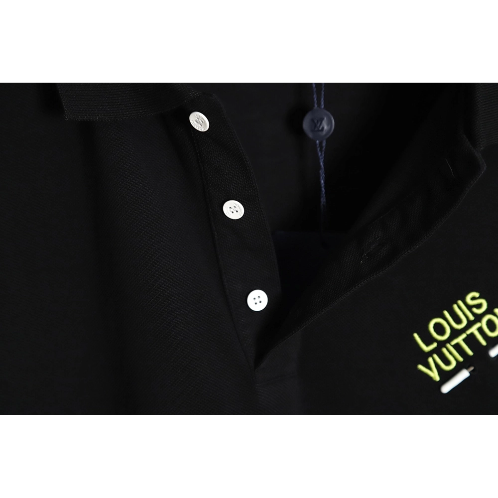 Louis Vuitton pin embroidered short-sleeved polo shirt black,Louis Vuitton