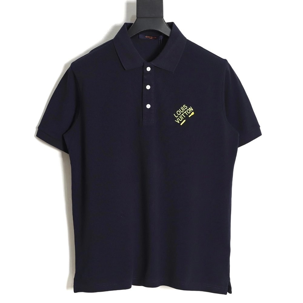 Louis Vuitton pin embroidered short-sleeved polo shirt navy blue,Louis Vuitton