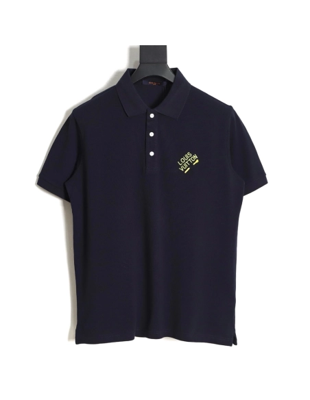 Louis Vuitton pin embroidered short-sleeved polo shirt navy blue,Louis Vuitton