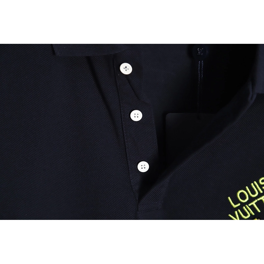 Louis Vuitton pin embroidered short-sleeved polo shirt navy blue,Louis Vuitton