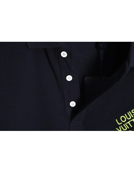 Louis Vuitton pin embroidered short-sleeved polo shirt navy blue,Louis Vuitton