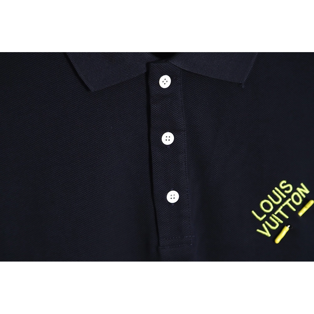 Louis Vuitton pin embroidered short-sleeved polo shirt navy blue,Louis Vuitton