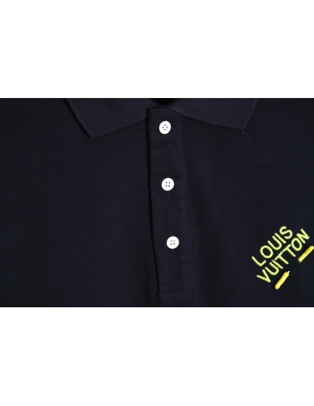 Louis Vuitton pin embroidered short-sleeved polo shirt navy blue,Louis Vuitton