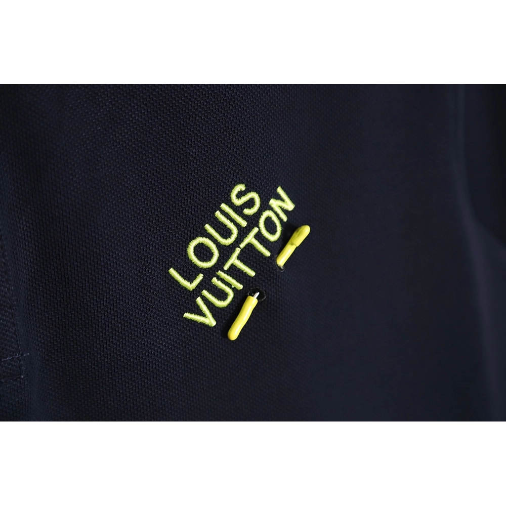Louis Vuitton pin embroidered short-sleeved polo shirt navy blue,Louis Vuitton