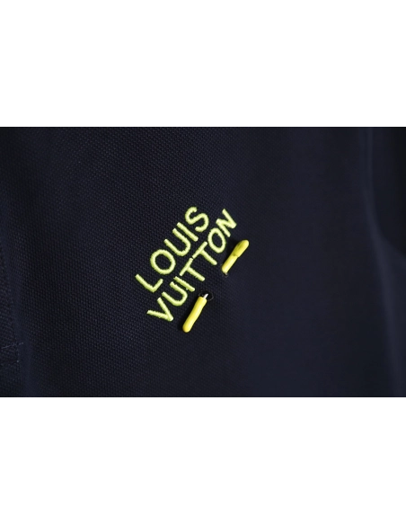 Louis Vuitton pin embroidered short-sleeved polo shirt navy blue,Louis Vuitton