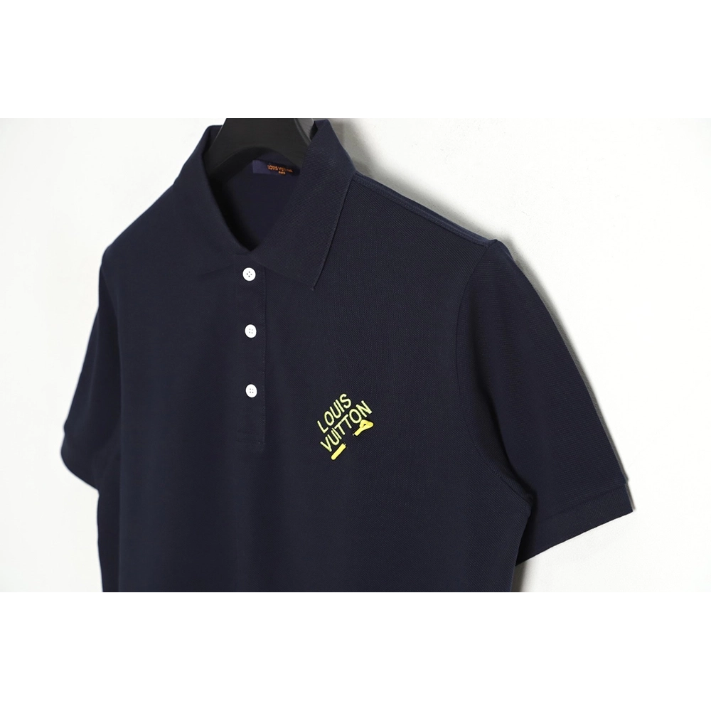 Louis Vuitton pin embroidered short-sleeved polo shirt navy blue,Louis Vuitton
