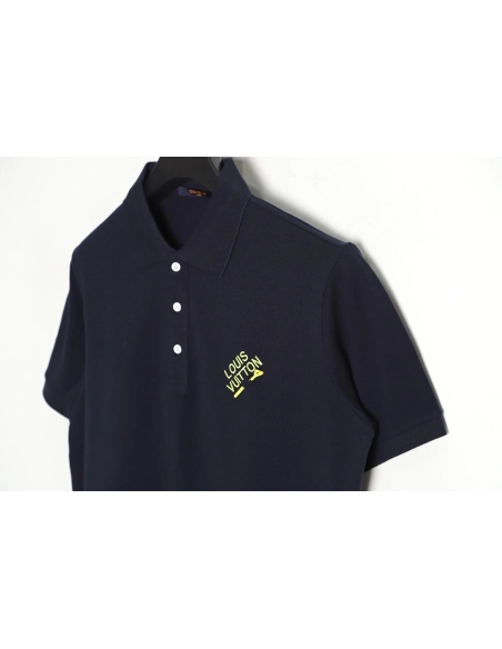 Louis Vuitton pin embroidered short-sleeved polo shirt navy blue,Louis Vuitton