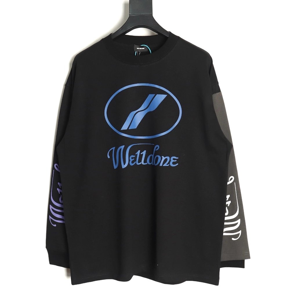 We11 Done Logo Printed Stitching Contrast Color Long Sleeve T-shirt TSK1,We11done