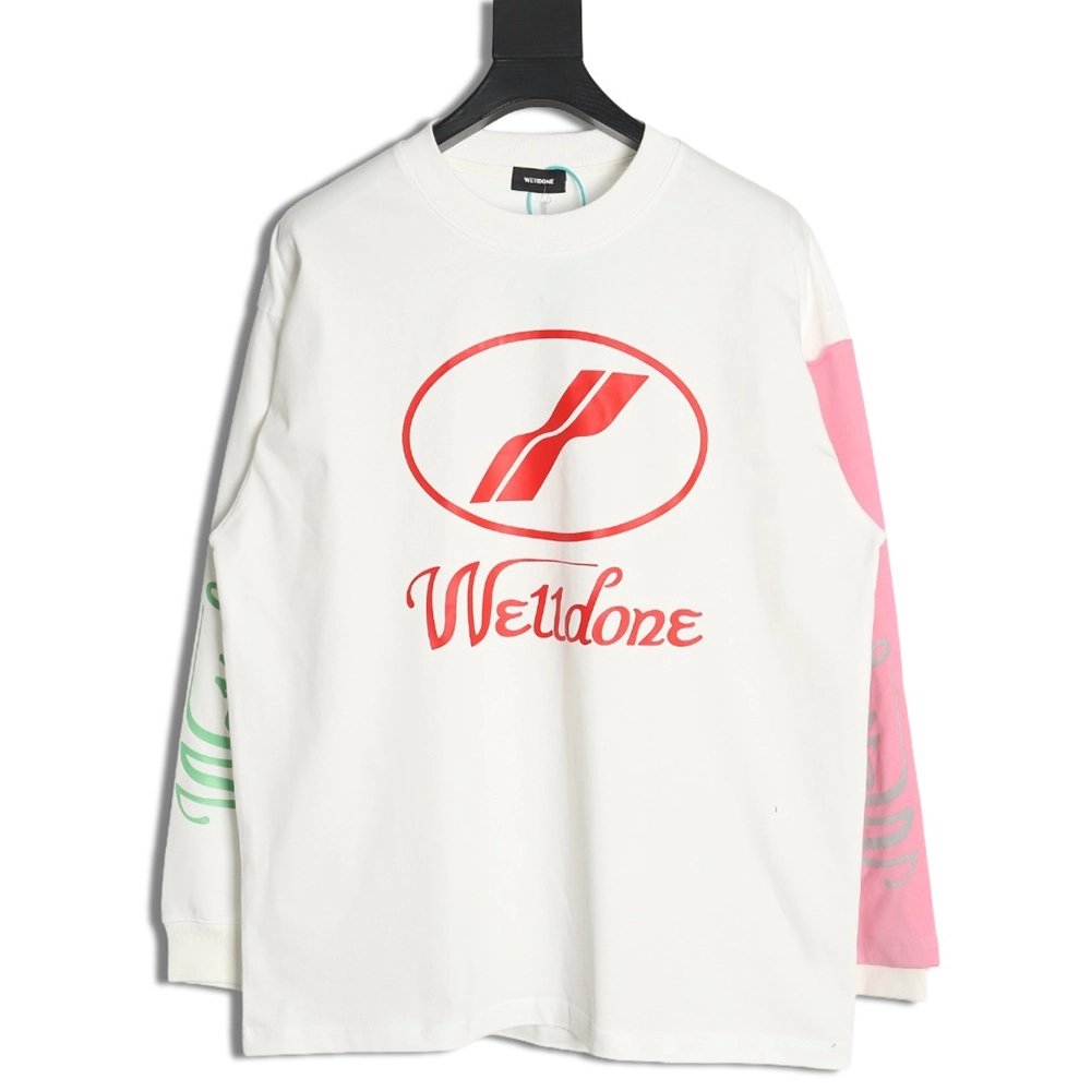 We11 Done Logo Printed Stitching Contrast Color Long Sleeve T-shirt,We11done