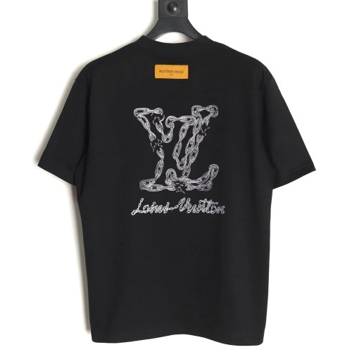Louis Vuitton Cursive Chain Embroidered T-shirt TSK1,Louis Vuitton