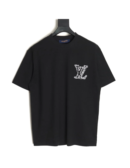 Louis Vuitton Cursive Chain Embroidered T-shirt TSK1,Louis Vuitton
