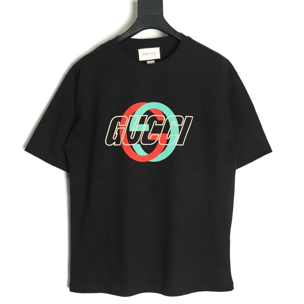 Gucci Double G interlocking logo foam print short-sleeved T-shirt TSK1,Gucci