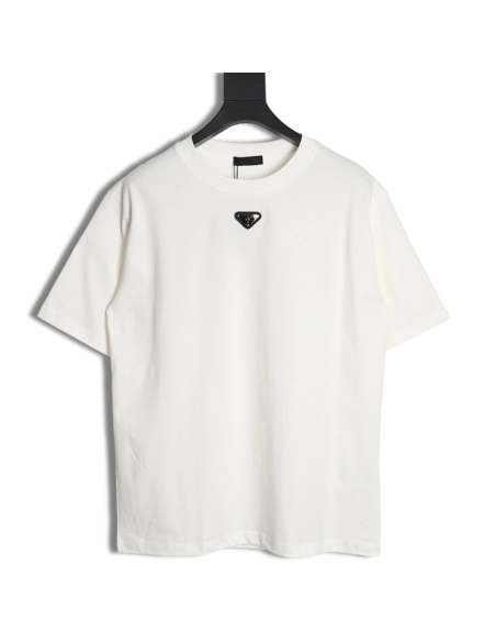 Prada Neckline Metal Triangle Logo Short Sleeve T-Shirt,Prada