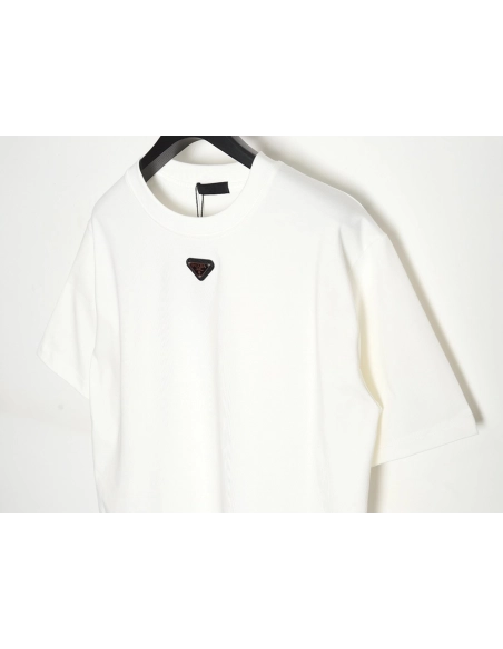 Prada Neckline Metal Triangle Logo Short Sleeve T-Shirt,Prada