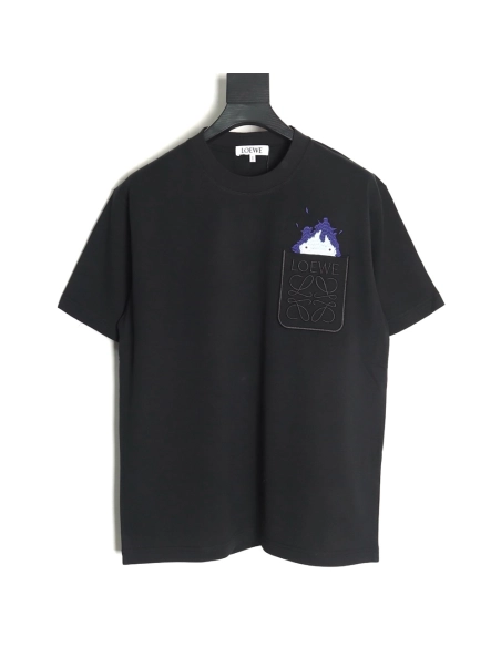 Loewe &amp; Hals Moving Castle Joint Pocket Flame Embroidered Short Sleeve T-shirt TSK1,Loewe