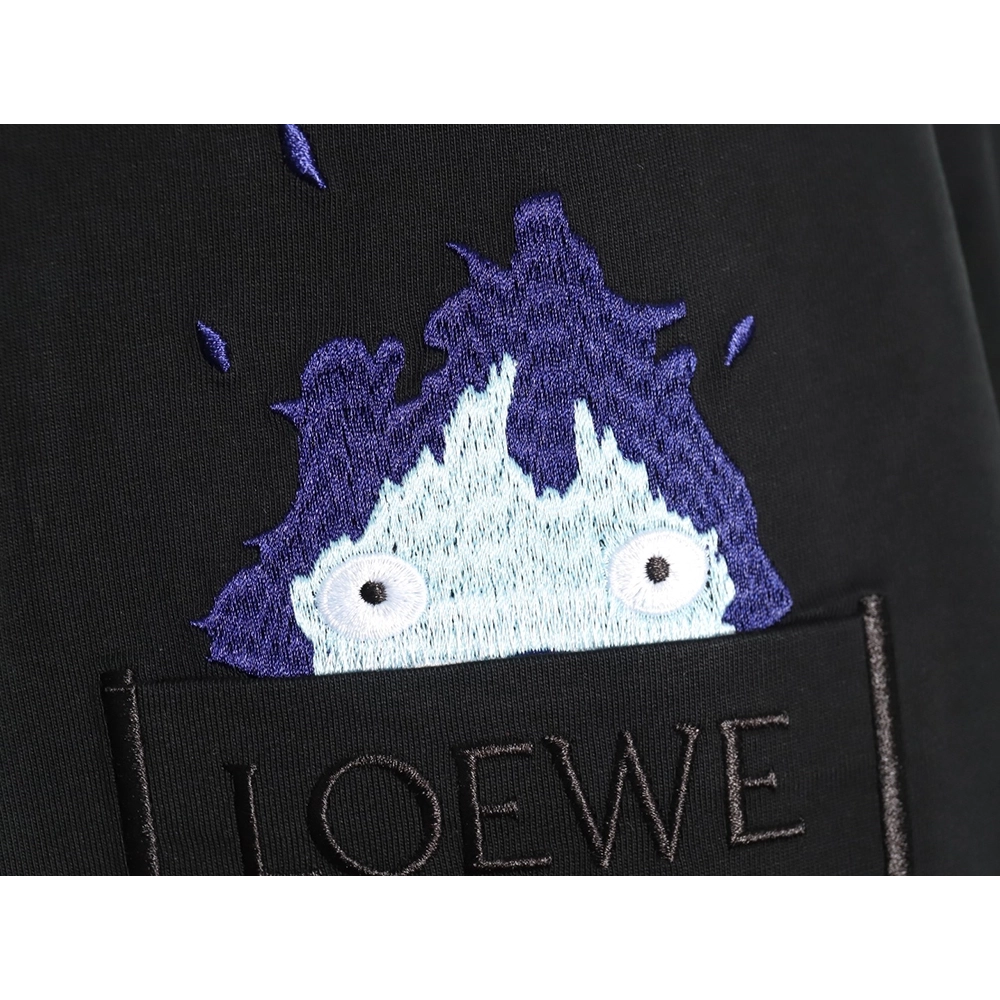 Loewe &amp; Hals Moving Castle Joint Pocket Flame Embroidered Short Sleeve T-shirt TSK1,Loewe