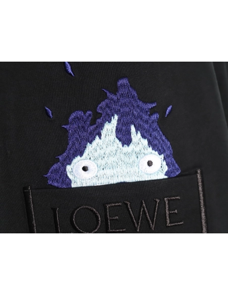 Loewe &amp; Hals Moving Castle Joint Pocket Flame Embroidered Short Sleeve T-shirt TSK1,Loewe