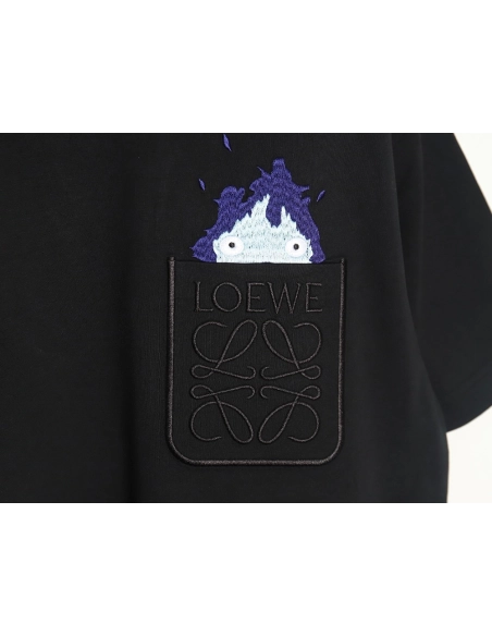 Loewe &amp; Hals Moving Castle Joint Pocket Flame Embroidered Short Sleeve T-shirt TSK1,Loewe