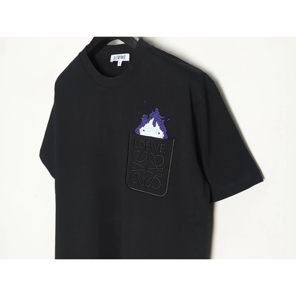 Loewe &amp; Hals Moving Castle Joint Pocket Flame Embroidered Short Sleeve T-shirt TSK1,Loewe