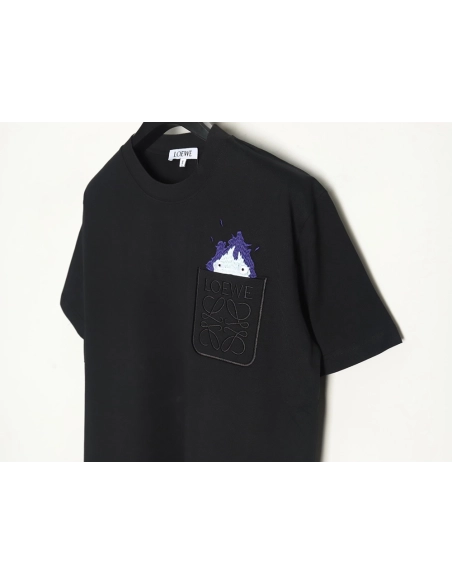 Loewe &amp; Hals Moving Castle Joint Pocket Flame Embroidered Short Sleeve T-shirt TSK1,Loewe