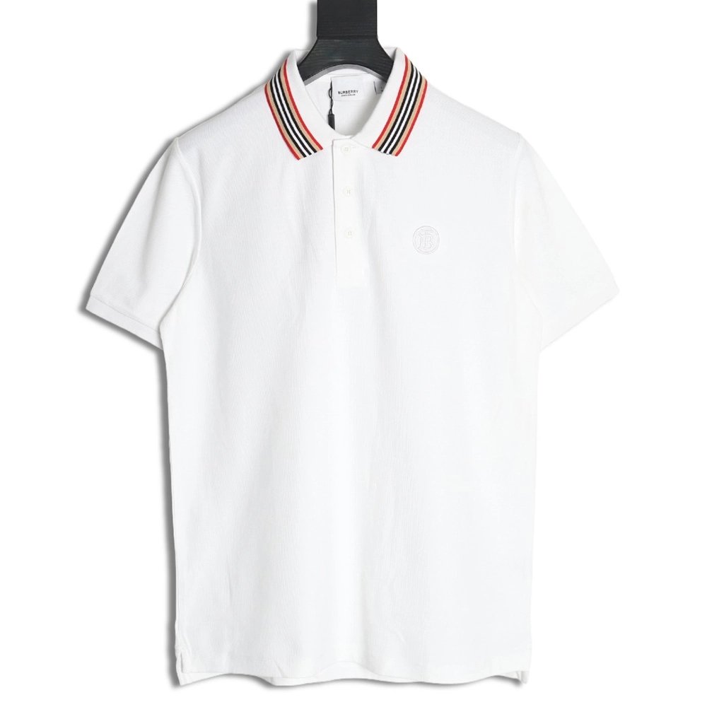Burberry Classic Collar Stripe Logo Embroidered Short Sleeve Polo Shirt,Burberry
