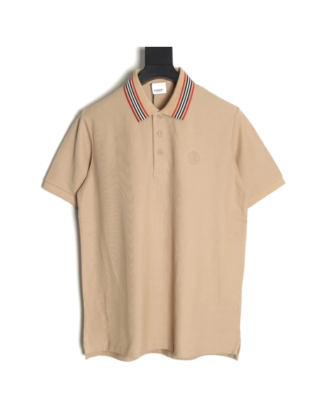 Burberry Classic Collar Stripe Logo Embroidered Short Sleeve Polo Shirt TSK1,Burberry