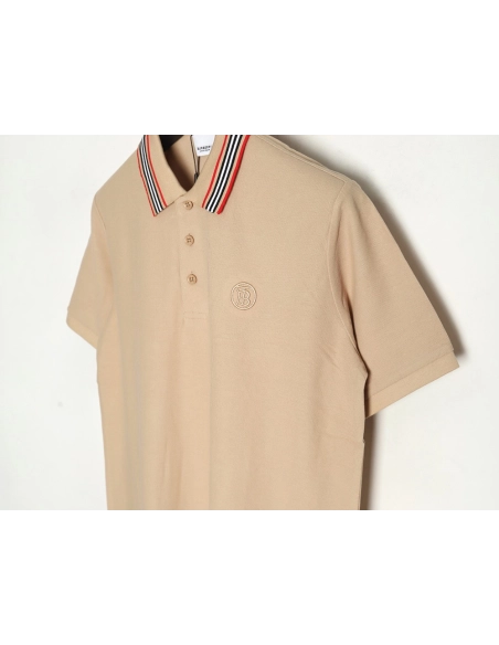 Burberry Classic Collar Stripe Logo Embroidered Short Sleeve Polo Shirt TSK1,Burberry