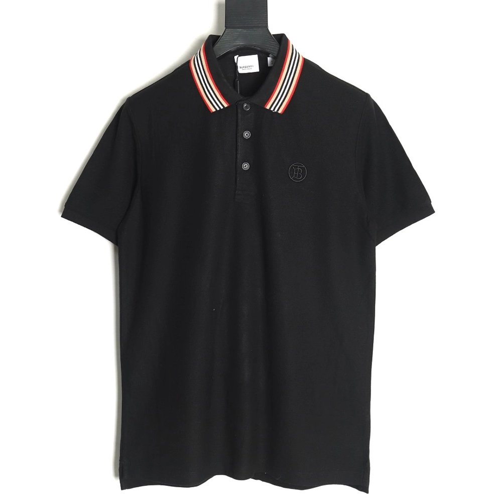 Burberry Classic Collar Stripe Logo Embroidered Short Sleeve Polo Shirt TSK2,Burberry