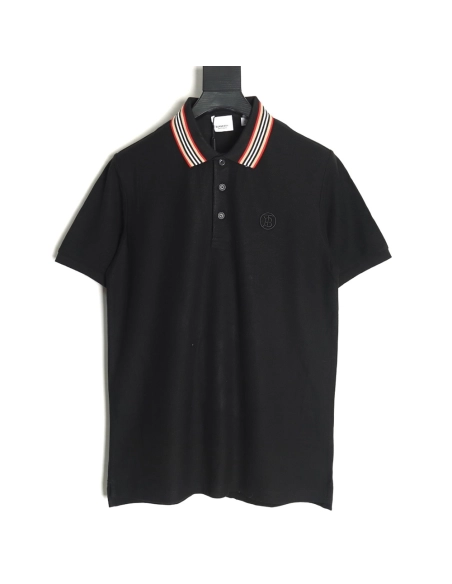 Burberry Classic Collar Stripe Logo Embroidered Short Sleeve Polo Shirt TSK2,Burberry