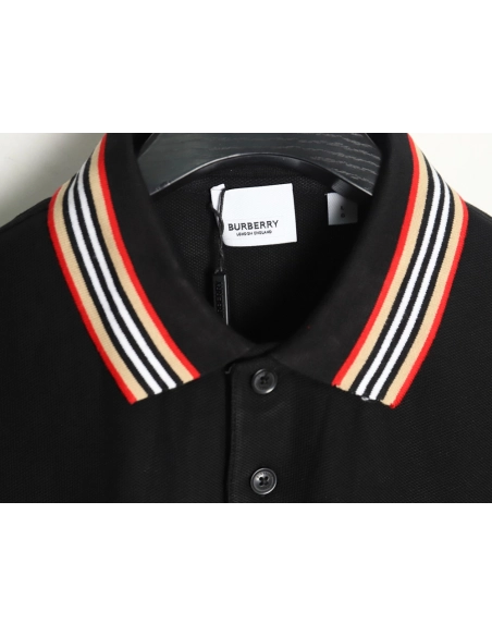 Burberry Classic Collar Stripe Logo Embroidered Short Sleeve Polo Shirt TSK2,Burberry