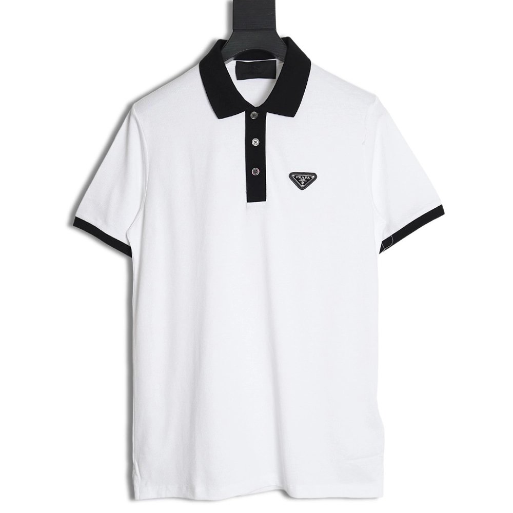Prada color block ribbed collar POLO short sleeve,Prada