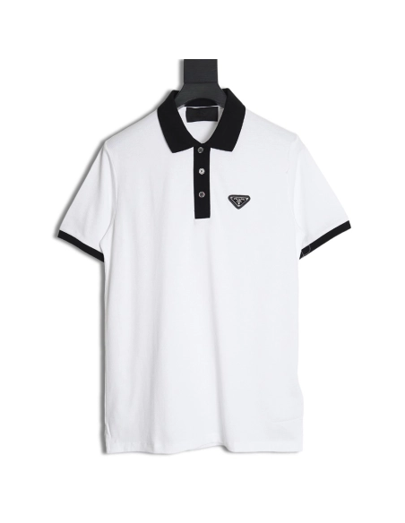 Prada color block ribbed collar POLO short sleeve,Prada