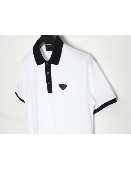 Prada color block ribbed collar POLO short sleeve,Prada