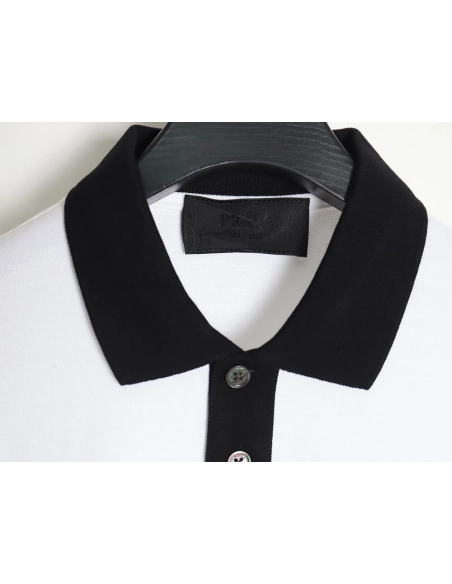 Prada color block ribbed collar POLO short sleeve,Prada