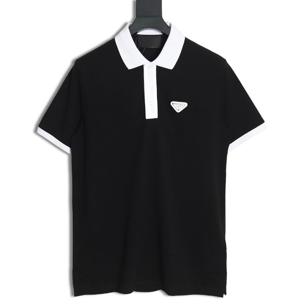 Prada color block ribbed collar POLO short sleeve TSK1,Prada