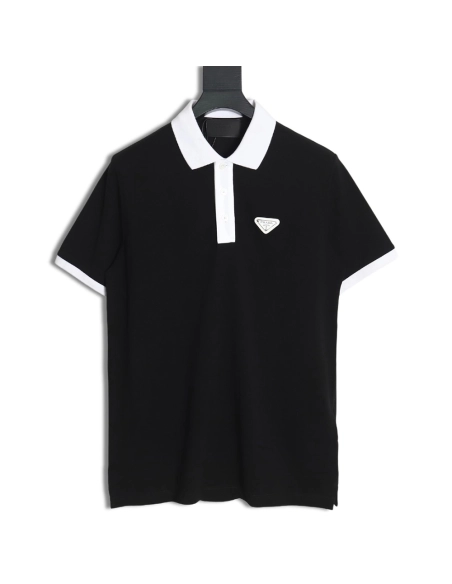 Prada color block ribbed collar POLO short sleeve TSK1,Prada