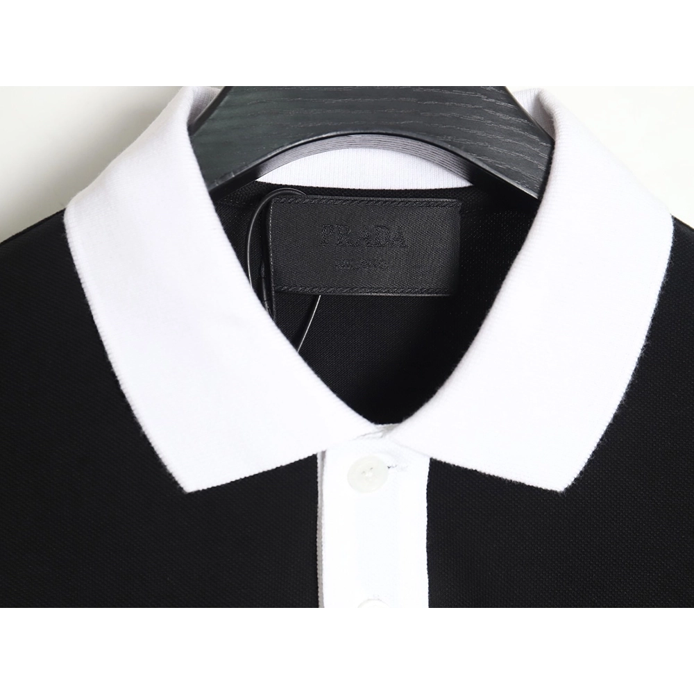 Prada color block ribbed collar POLO short sleeve TSK1,Prada