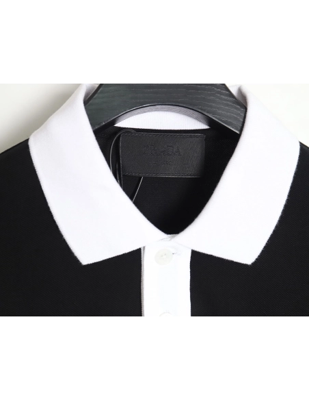 Prada color block ribbed collar POLO short sleeve TSK1,Prada