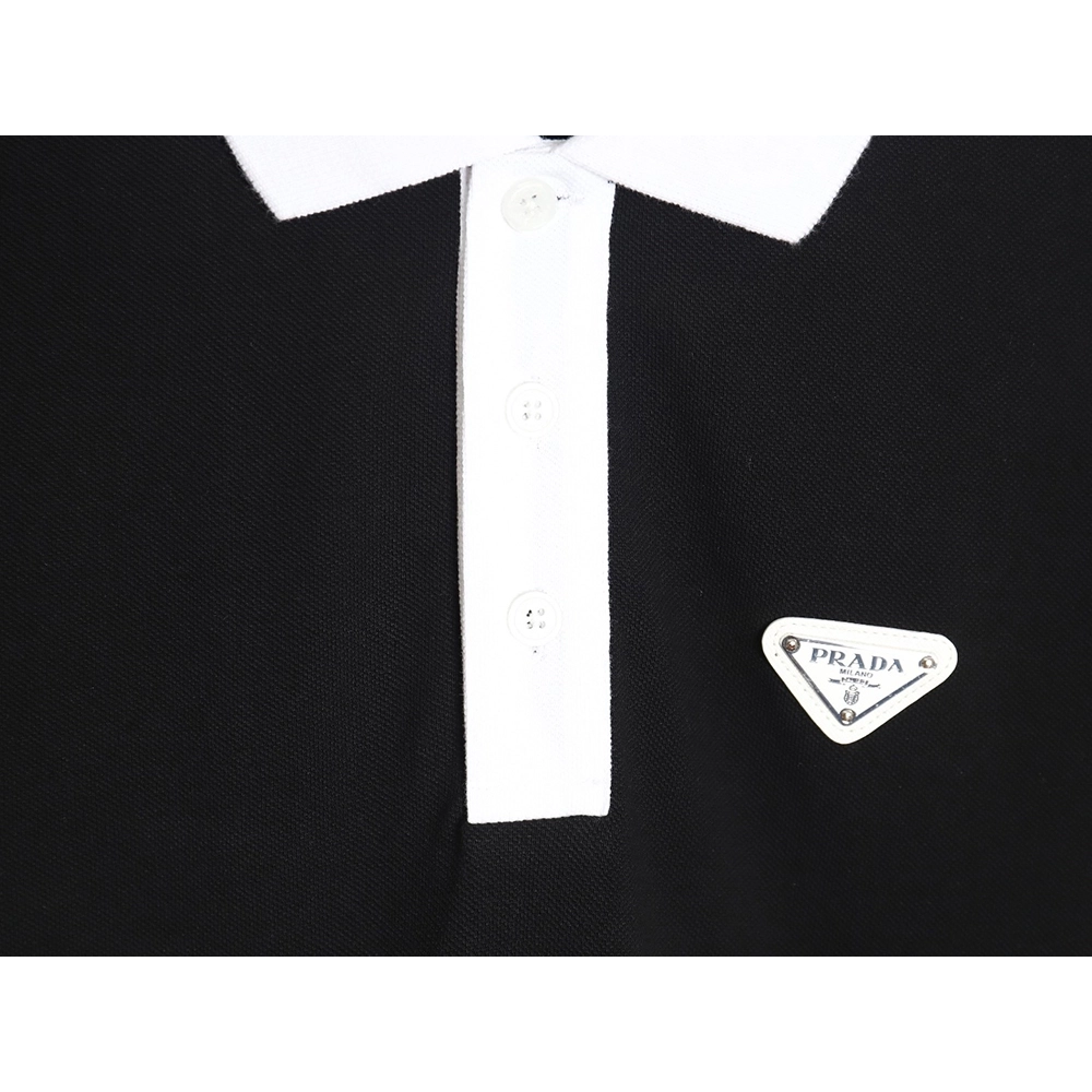 Prada color block ribbed collar POLO short sleeve TSK1,Prada