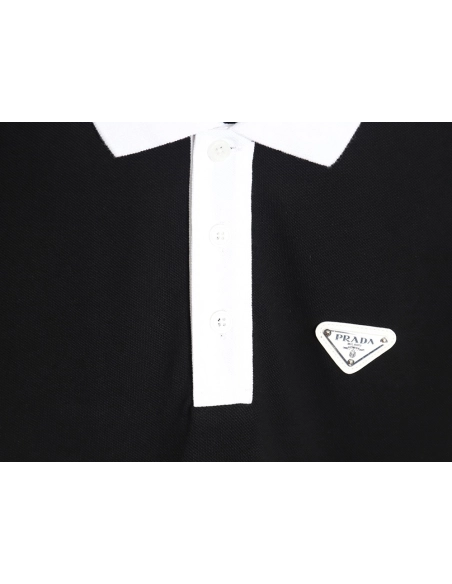 Prada color block ribbed collar POLO short sleeve TSK1,Prada