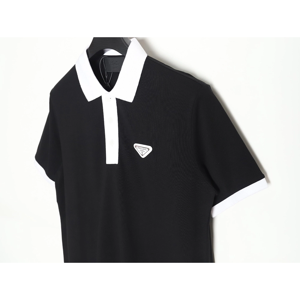 Prada color block ribbed collar POLO short sleeve TSK1,Prada