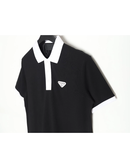 Prada color block ribbed collar POLO short sleeve TSK1,Prada