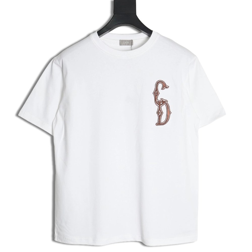 Dior gold thread embroidered CD short sleeve,Dior