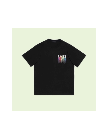 Amiri American-Style Colorful Dripping Fringe Printed Short Sleeve T-shirt,Amiri T Shirt,Tshirt,APPAREL