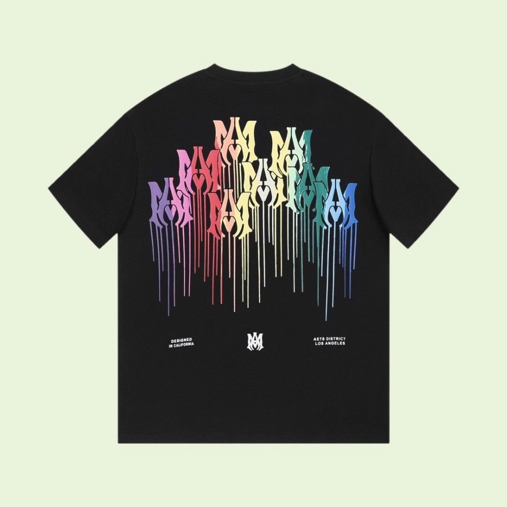 Amiri American-Style Colorful Dripping Fringe Printed Short Sleeve T-shirt,Amiri T Shirt,Tshirt,APPAREL