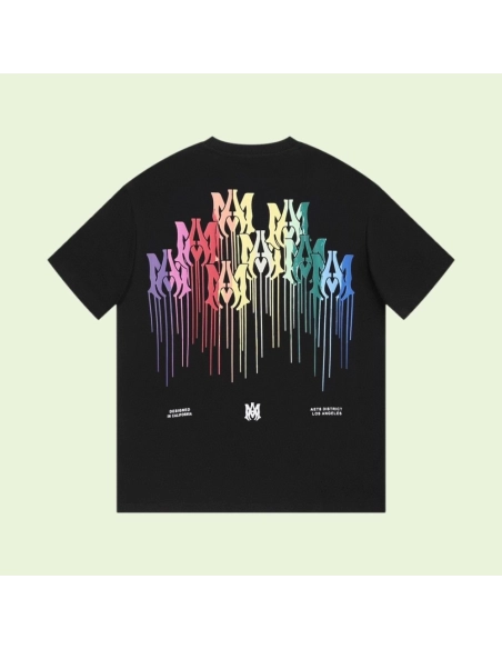 Amiri American-Style Colorful Dripping Fringe Printed Short Sleeve T-shirt,Amiri T Shirt,Tshirt,APPAREL
