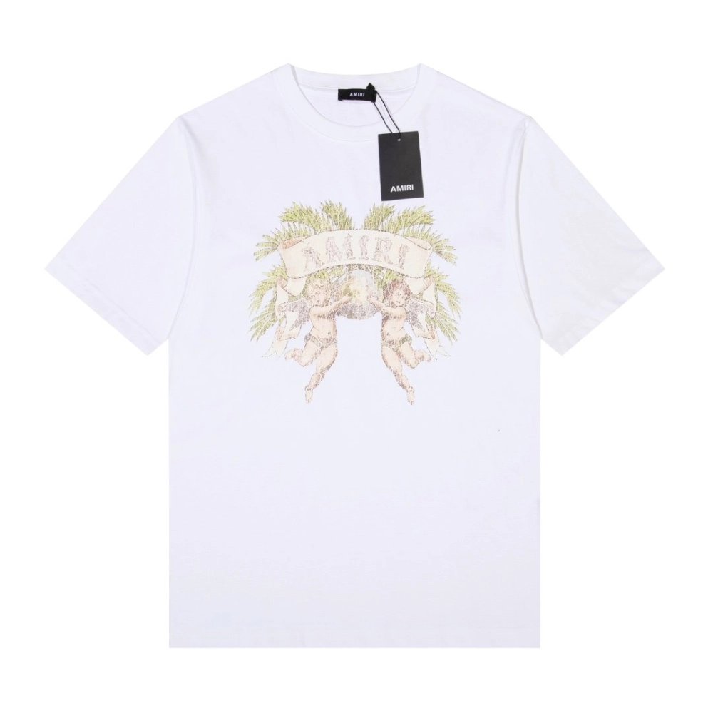 Amiri Angel Letter Design Cracked Seam Short Sleeve,Amiri T Shirt,Tshirt,APPAREL