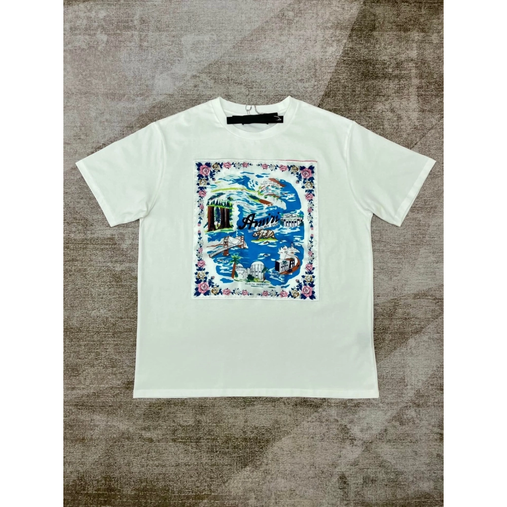 Amiri New Patchwork Embroidered Short-Sleeve T-shirt,Amiri T Shirt,Tshirt,APPAREL